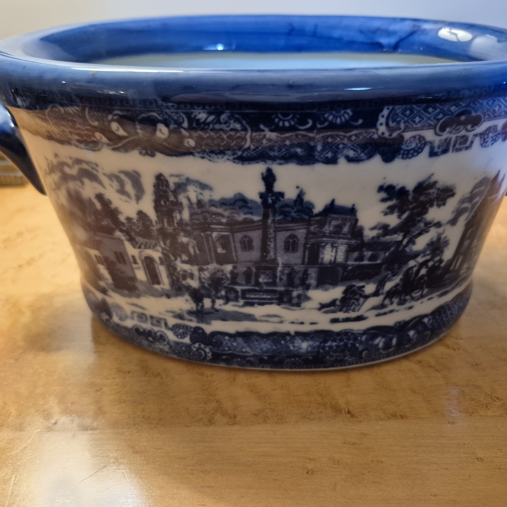 Blue Flow Victoria Ware Large Soup Tureen, Planter Or Ceramic Bowl